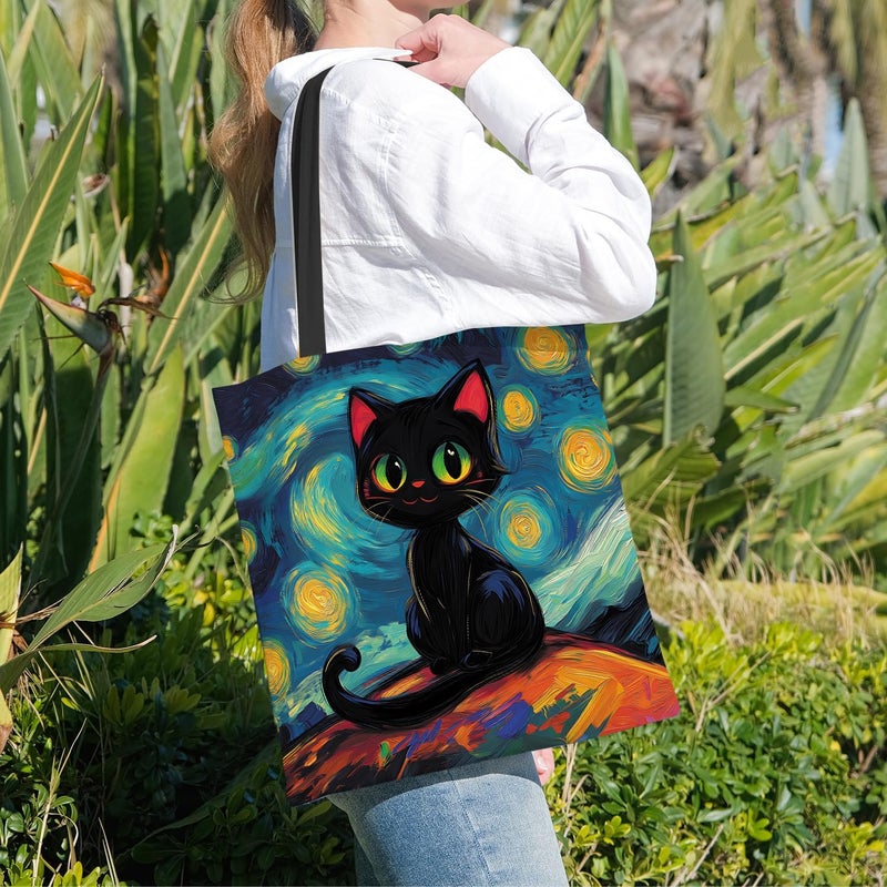 ANNA QUEEN Cat Tote Bag Shoulder Bag Handle Bag for Gym Yoga Picnic Beach Kitchen Reusable - Image 3